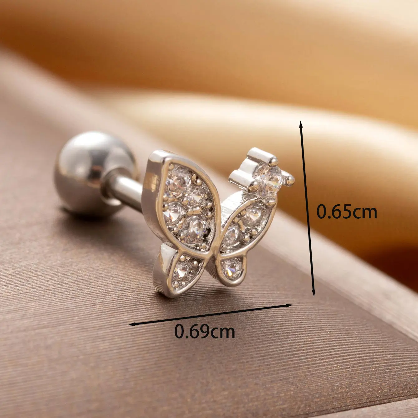 1 Piece Simple Series Classic Butterfly Copper  Gold Color Zircon Women's Stud Earrings h5 